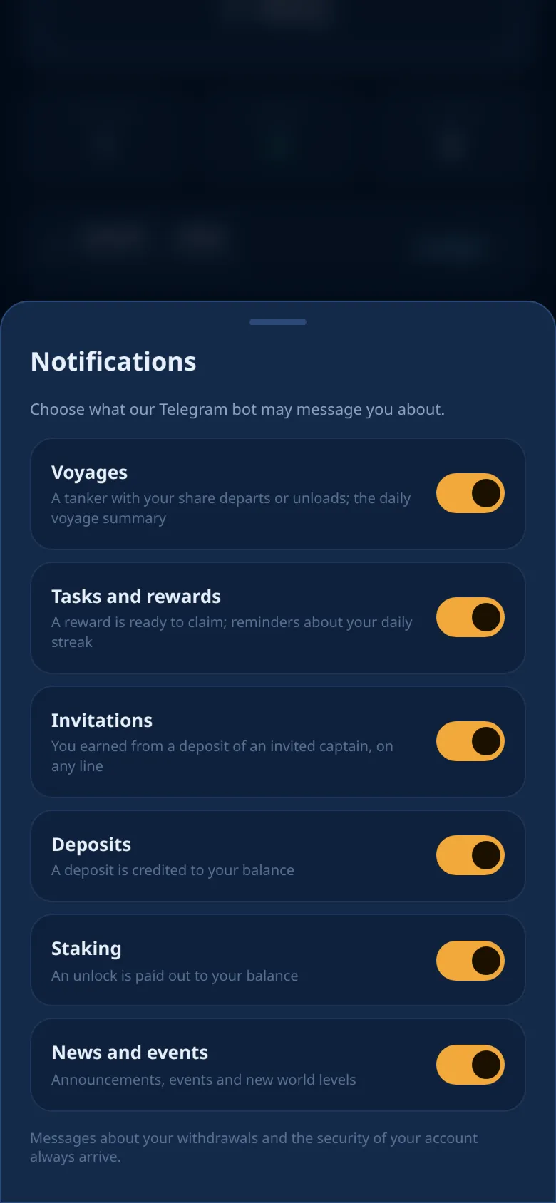 The notification settings