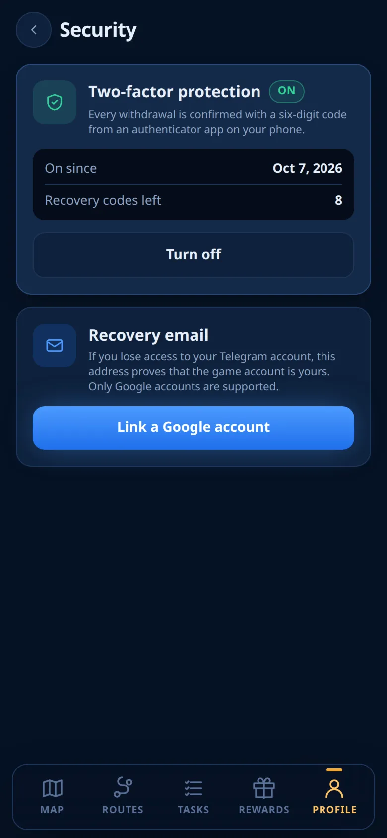 The Security screen
