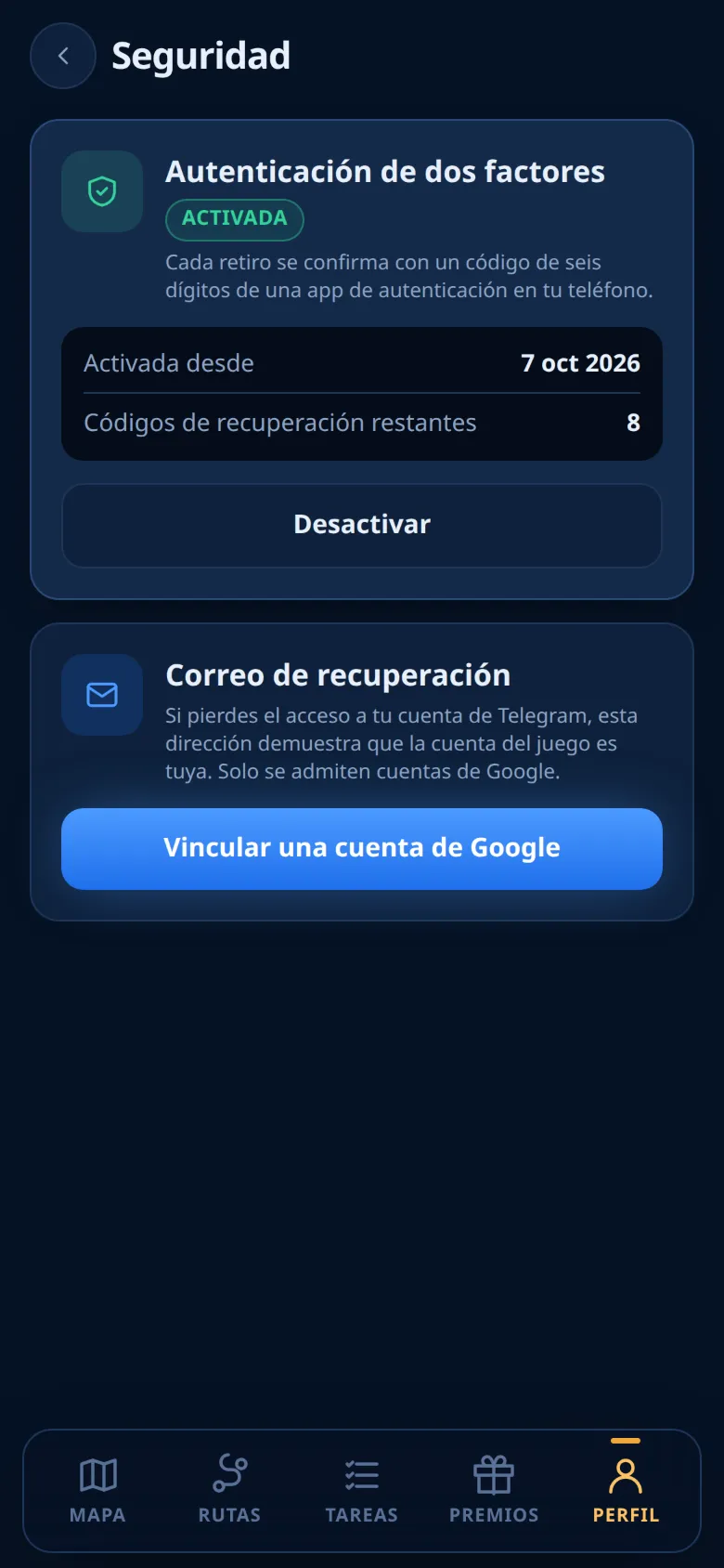 La pantalla Seguridad