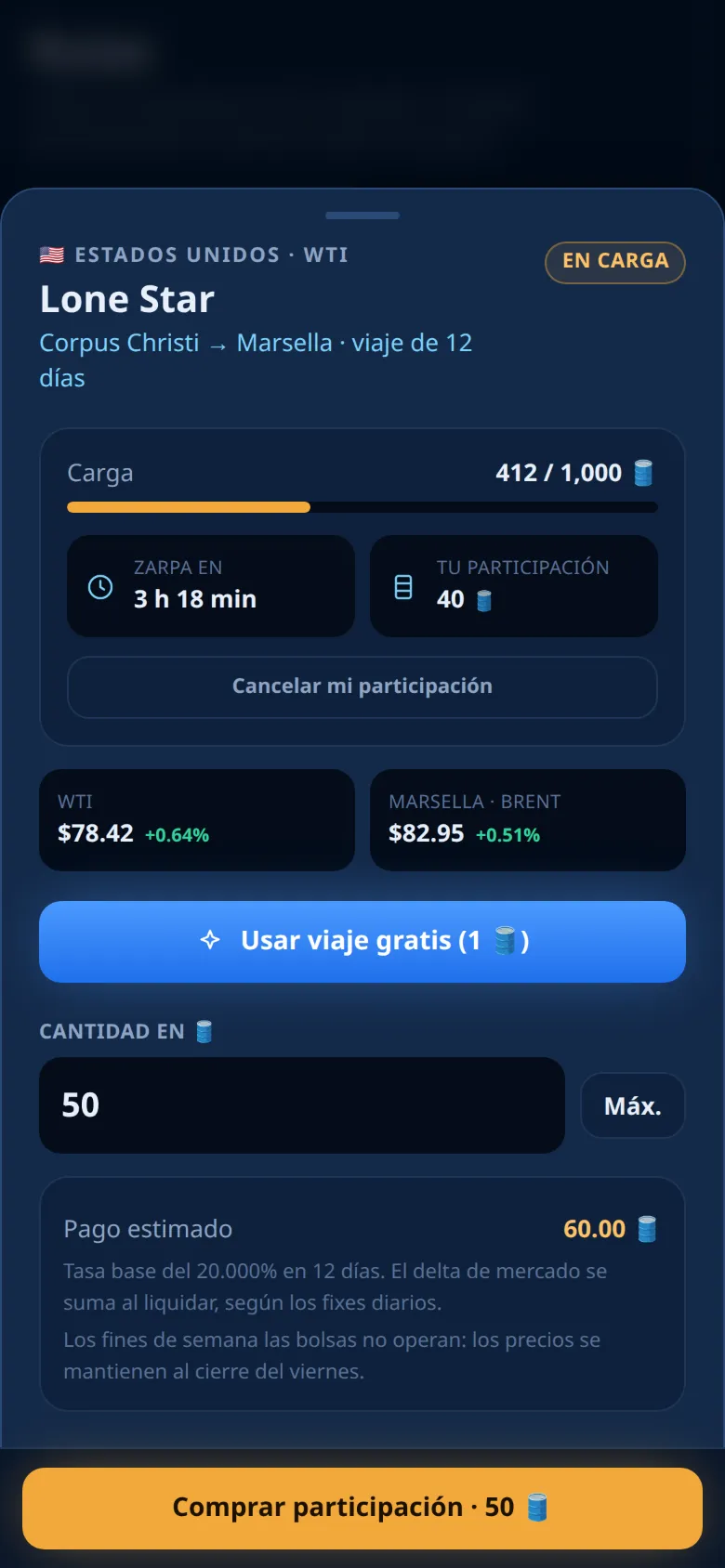 La ficha de un petrolero con el formulario de compra