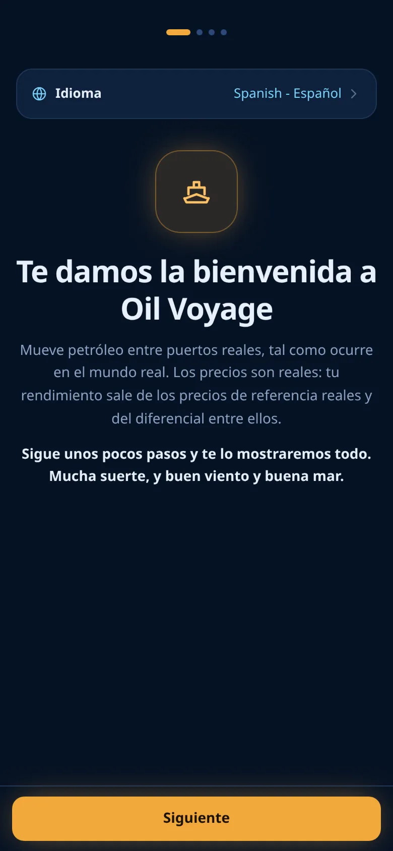 El primer paso del registro: el idioma y el texto de bienvenida