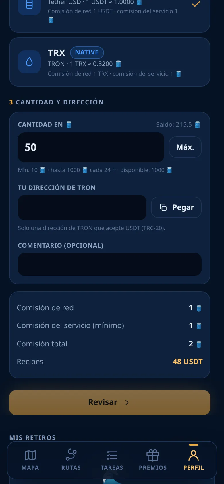 El formulario de retiro