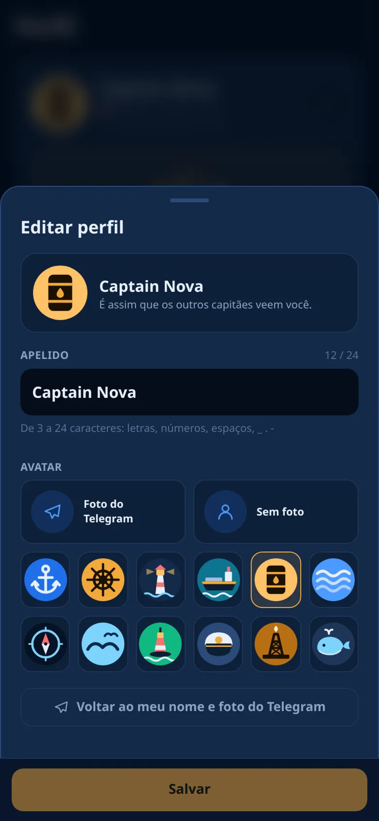 O editor de perfil