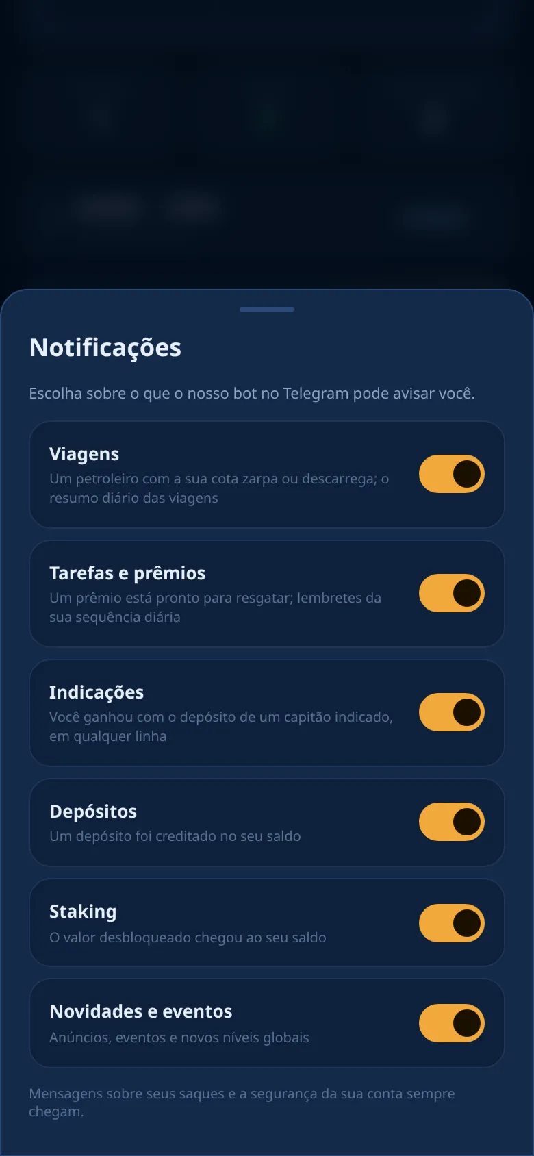 As configurações de notificação