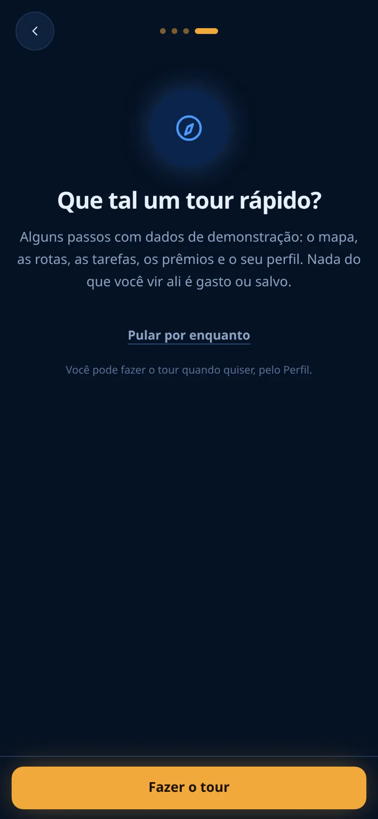 A oferta do tour no último passo