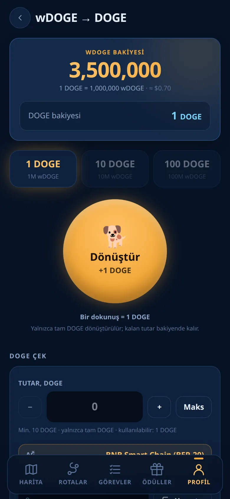 wDOGE → DOGE ekranı