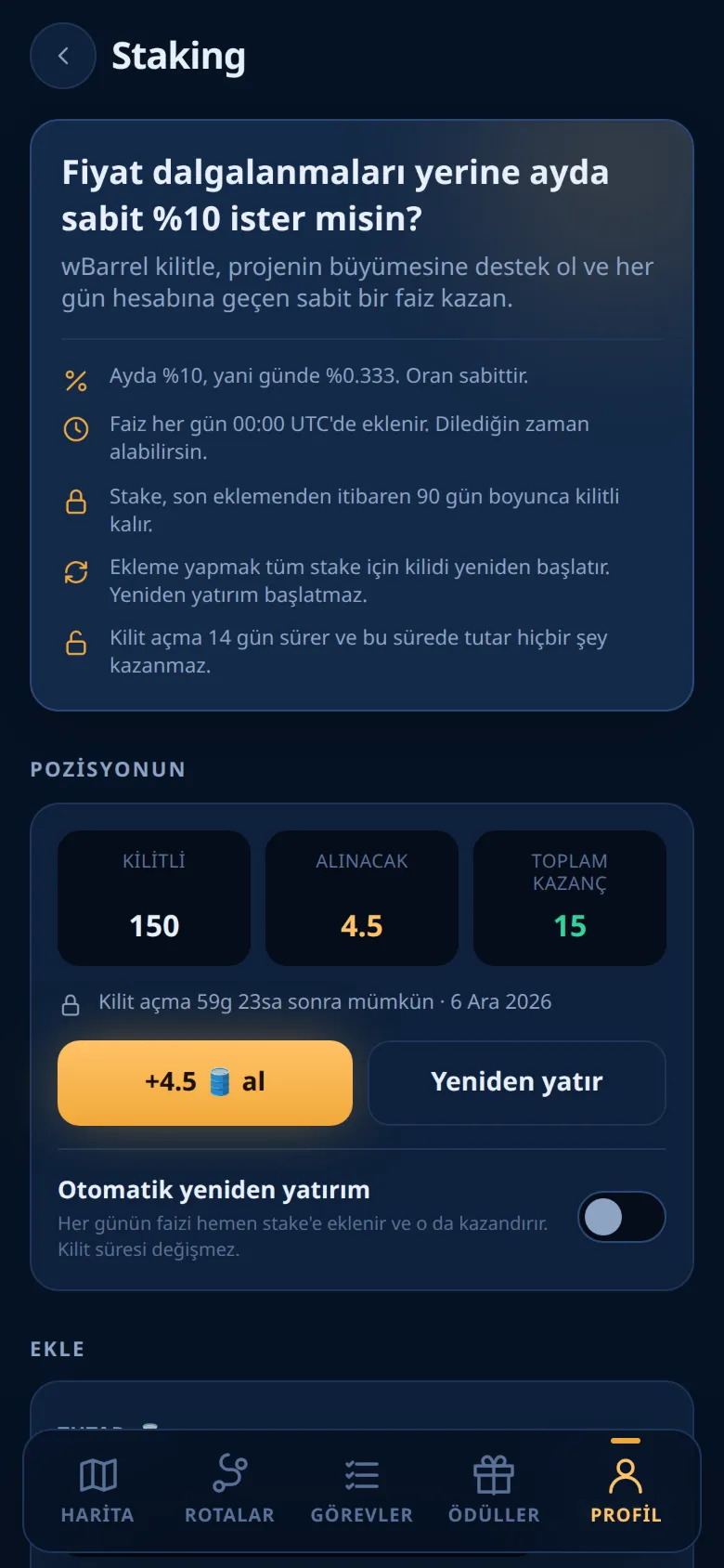 Pozisyonlu Staking ekranı