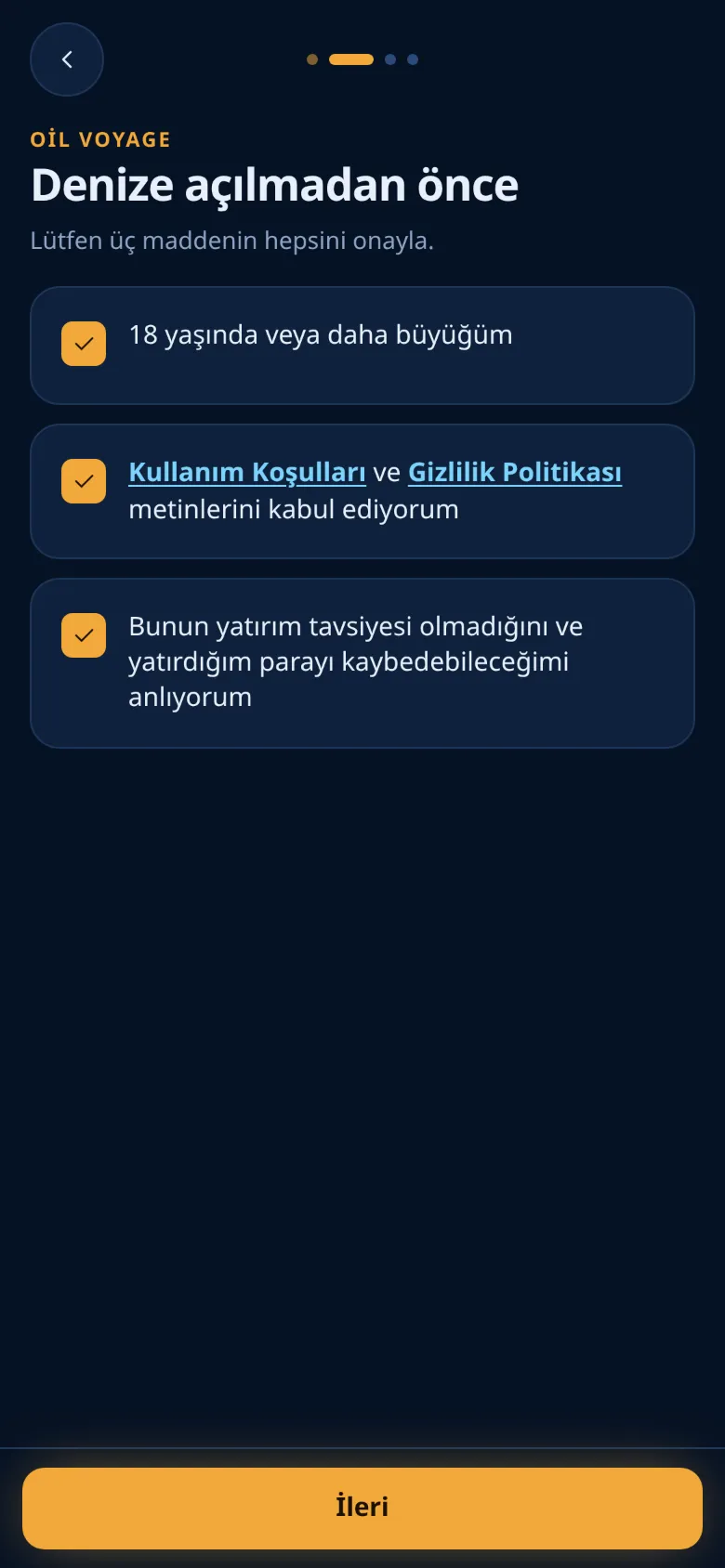 Üç onay, hepsi işaretli