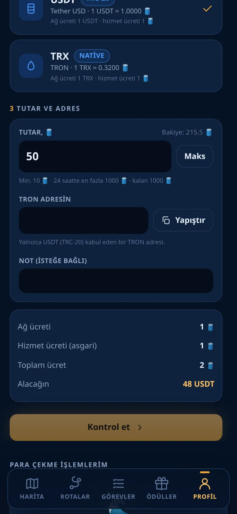 Para çekme formu
